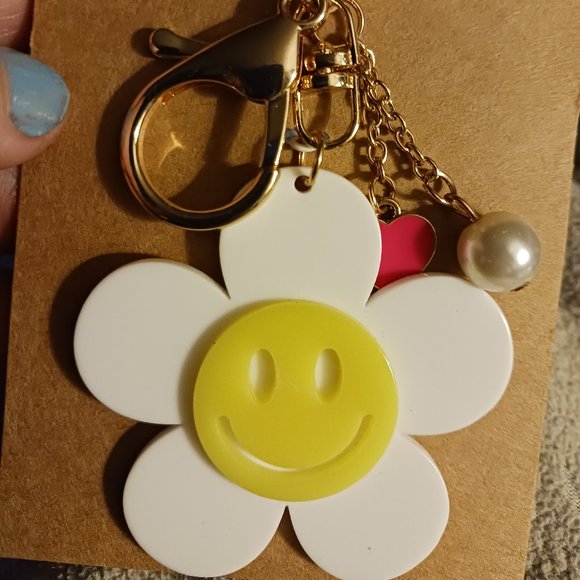 Iron Orchard Daily Smiley Face with charms keychain with hook NWT - Picture 1 of 2